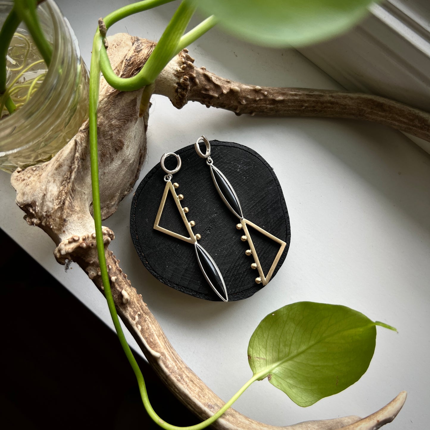 Onyx Mixed Metal Huggies