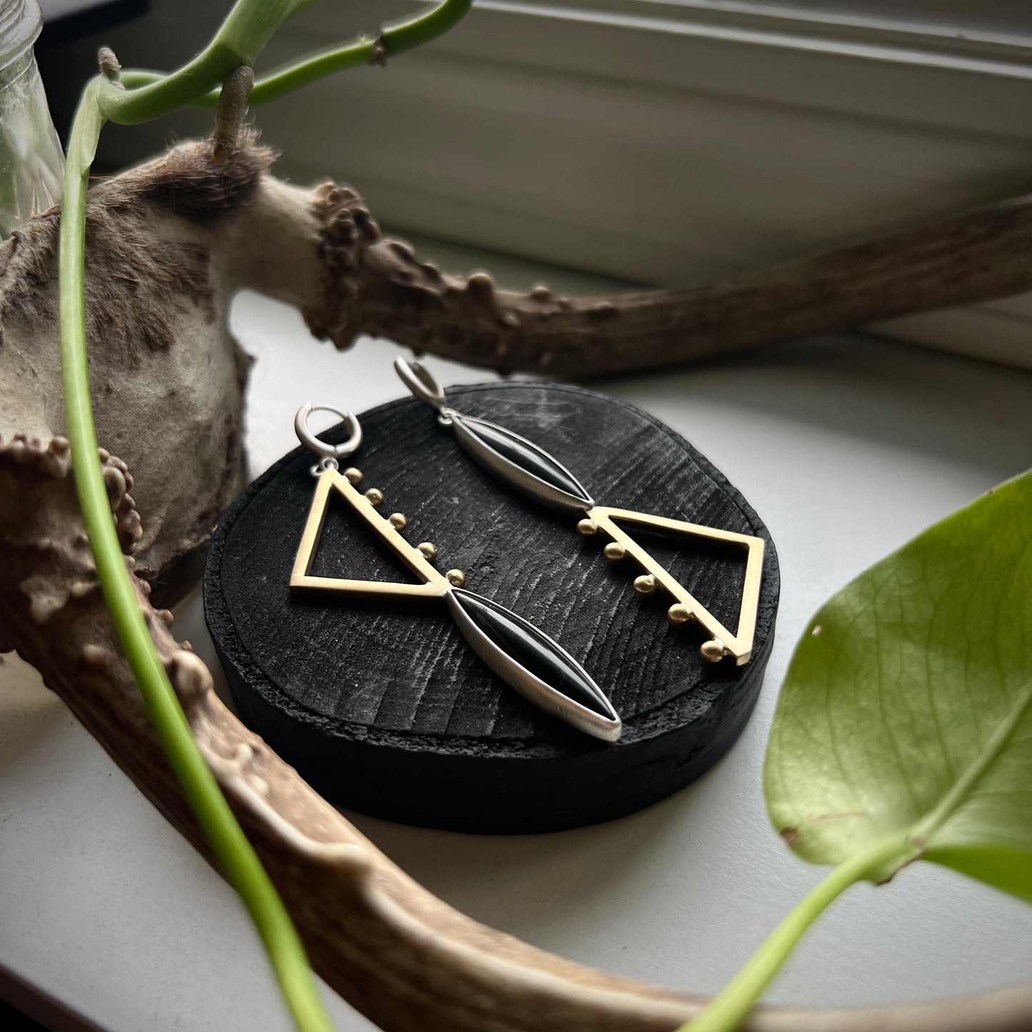 Onyx Mixed Metal Huggies