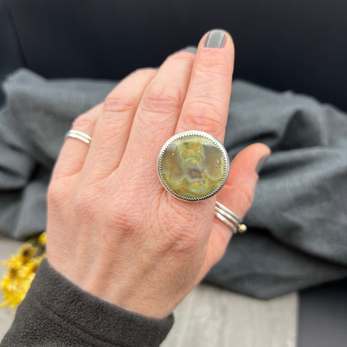 Rainforest Jasper Round Ring